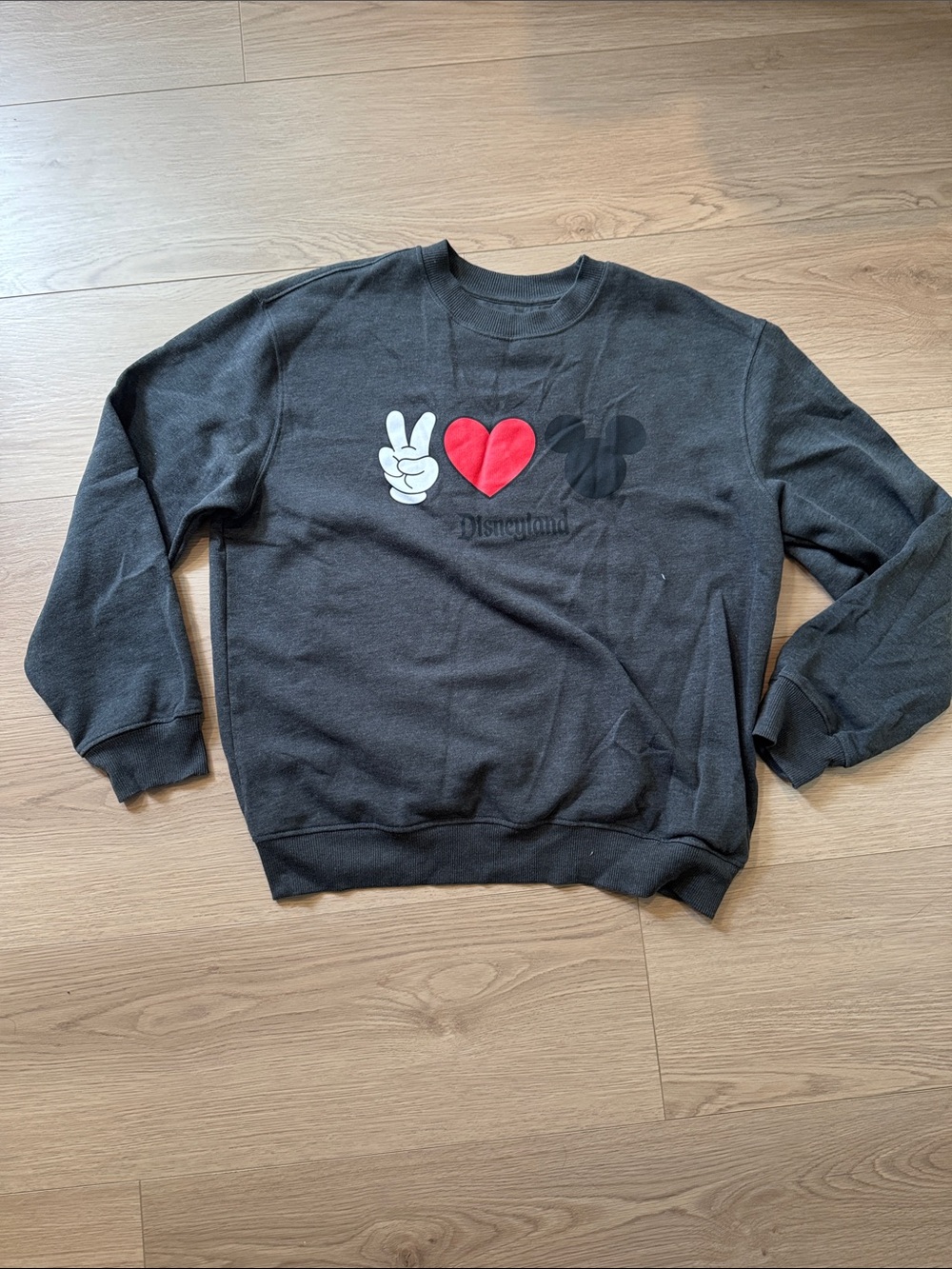 Disney Black Crewneck Sweatshirt with Peace, Heart & Mickey Motif